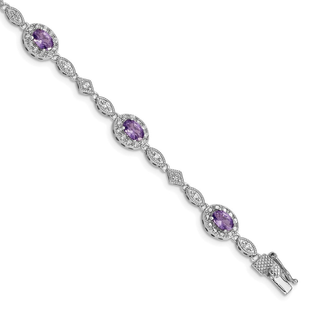 Sterling Silver Rhodium-plated Purple and Clear CZ Bracelet