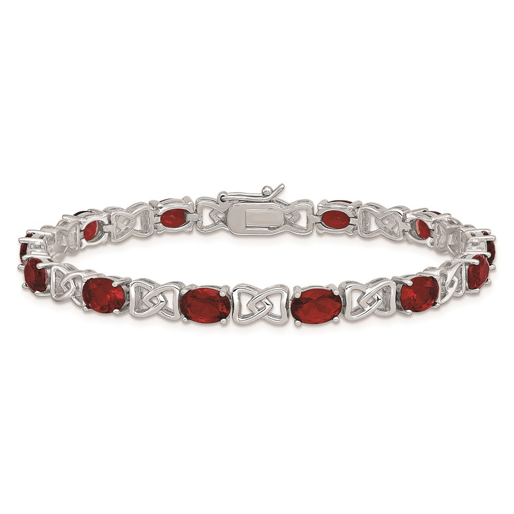 Sterling Silver Rhodium Plated 7inch Red CZ Bracelet