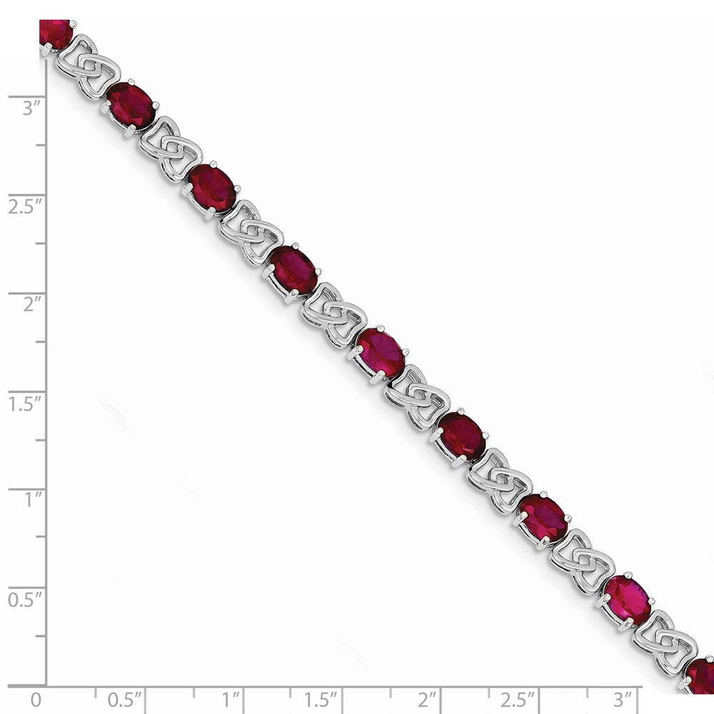 Sterling Silver Rhodium Plated 7inch Red CZ Bracelet