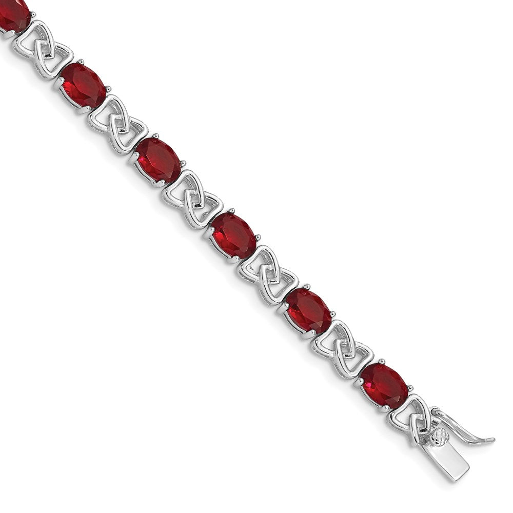 Sterling Silver Rhodium Plated 7inch Red CZ Bracelet