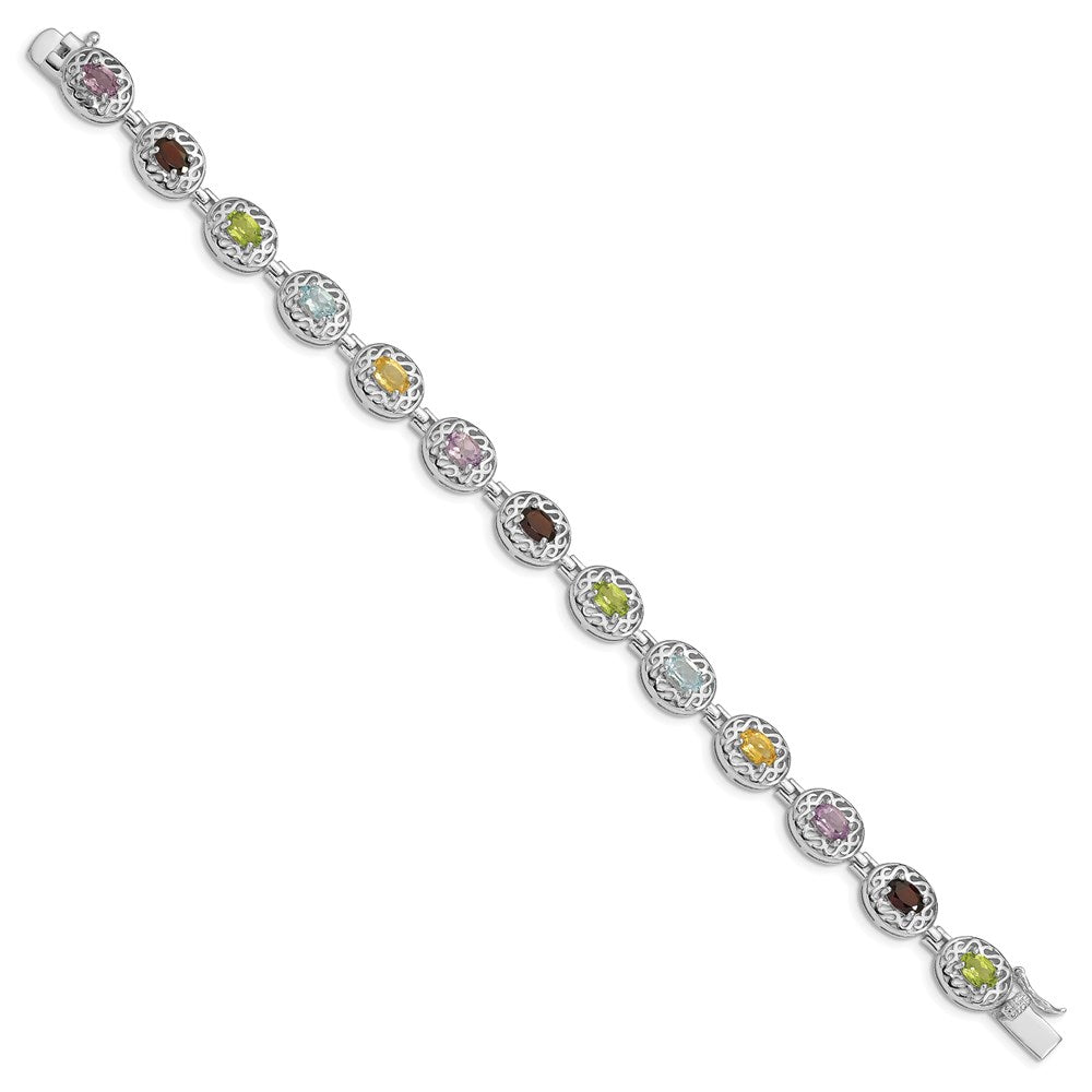 Sterling Silver Rhodium Plated Multi-gemstone 7.5inch Bracelet