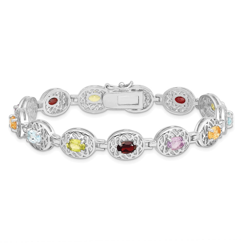 Sterling Silver Rhodium Plated Multi-gemstone 7.5inch Bracelet