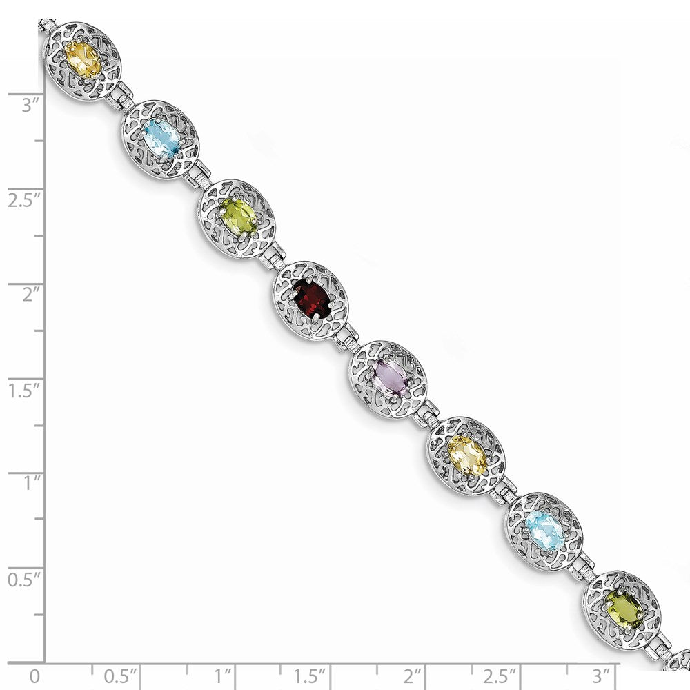 Sterling Silver Rhodium Plated Multi-gemstone 7.5inch Bracelet