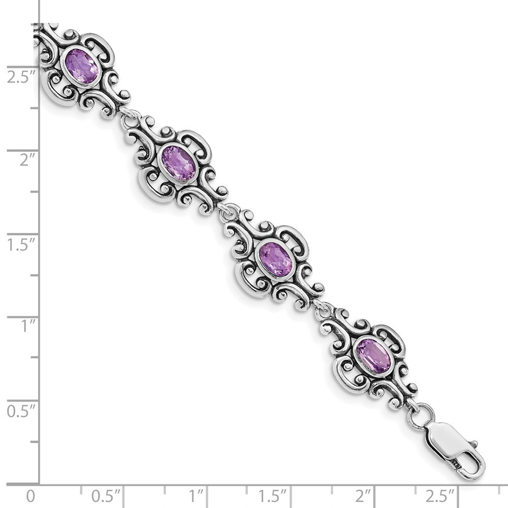 Sterling Silver Rhodium-plated Amethyst Bracelet