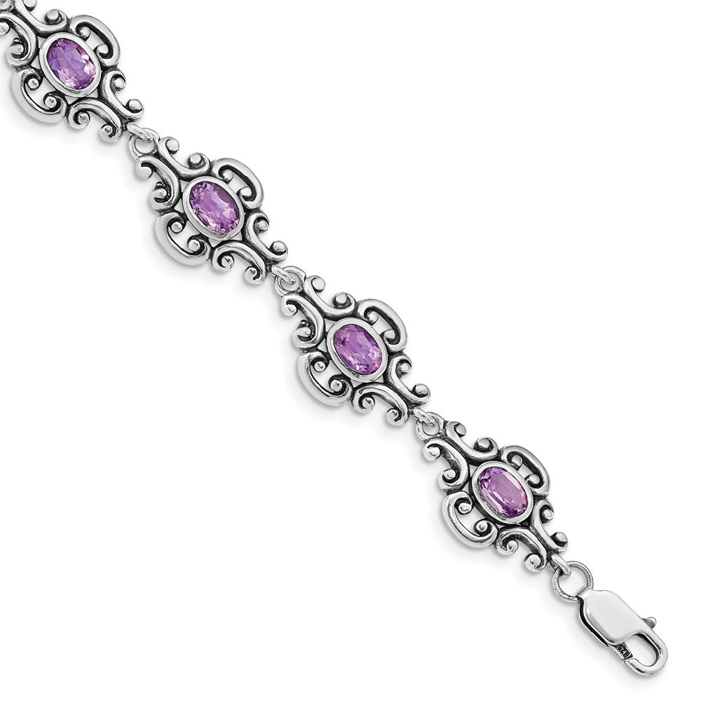 Sterling Silver Rhodium-plated Amethyst Bracelet