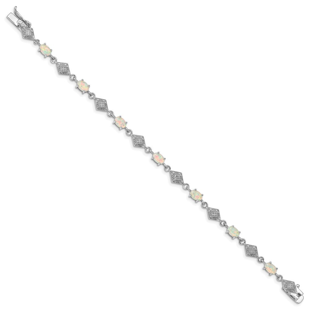 Sterling Silver Rhodium-plated White Created Opal and CZ Bracelet