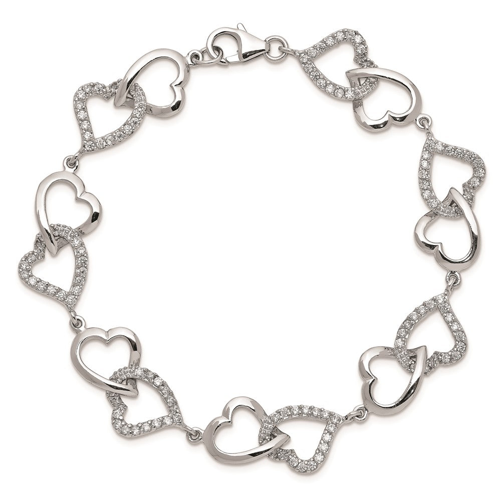 Sterling Silver Rhodium-plated CZ Heart Bracelet