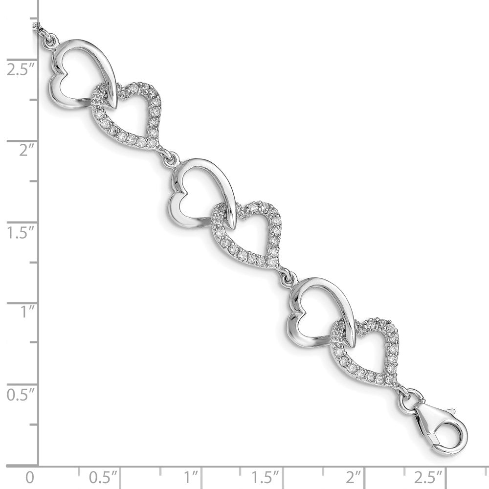 Sterling Silver Rhodium-plated CZ Heart Bracelet