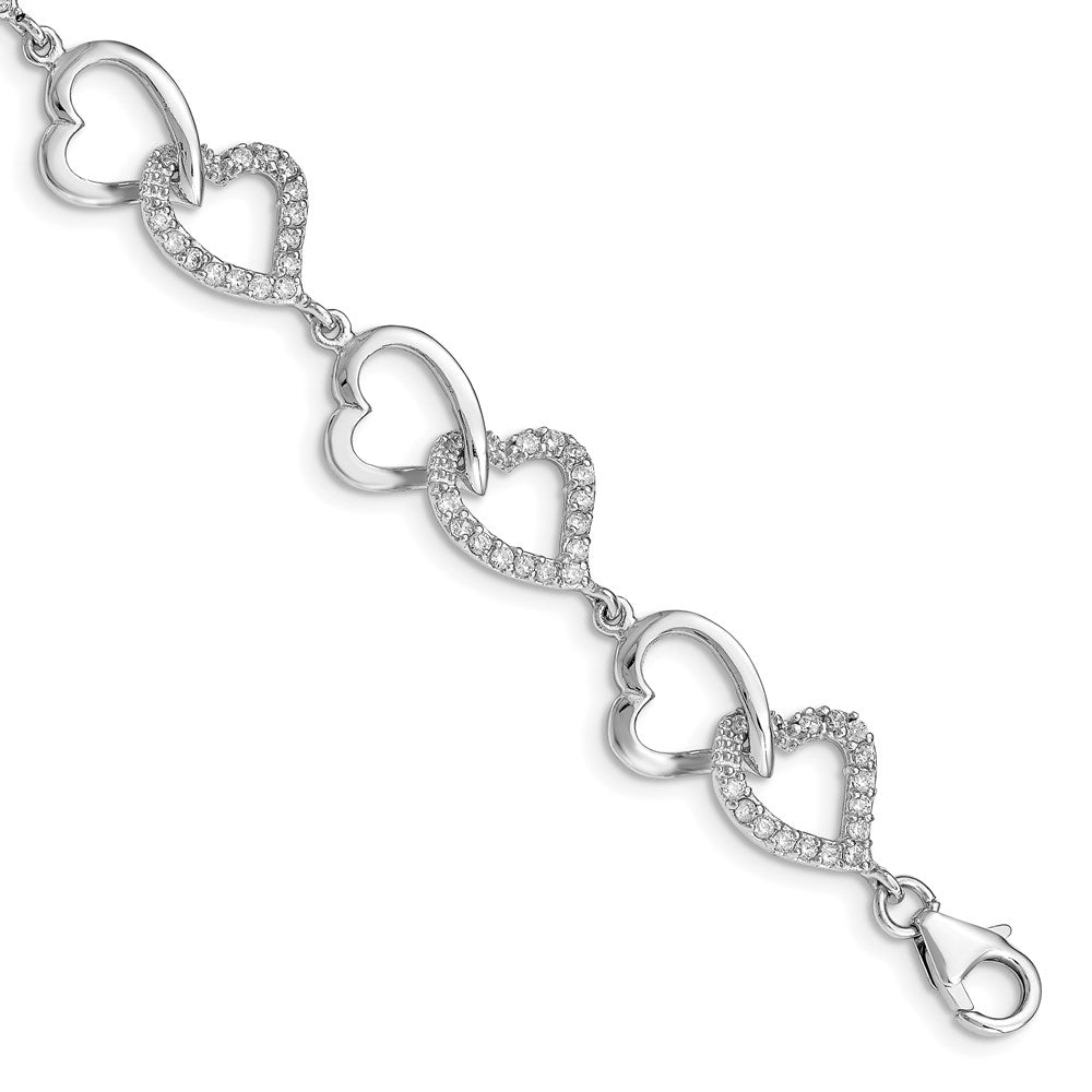 Sterling Silver Rhodium-plated CZ Heart Bracelet