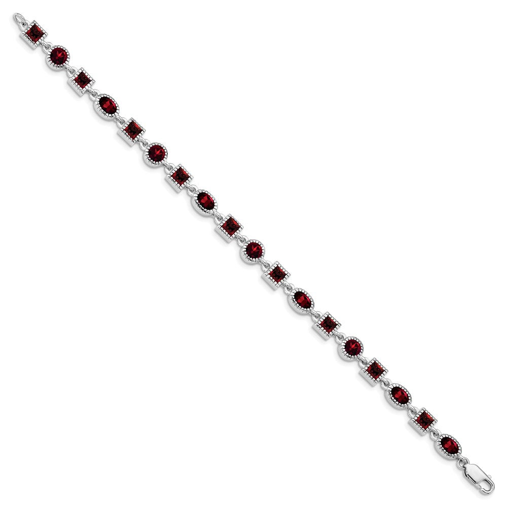 Sterling Silver Rhodium Plated Garnet Bracelet