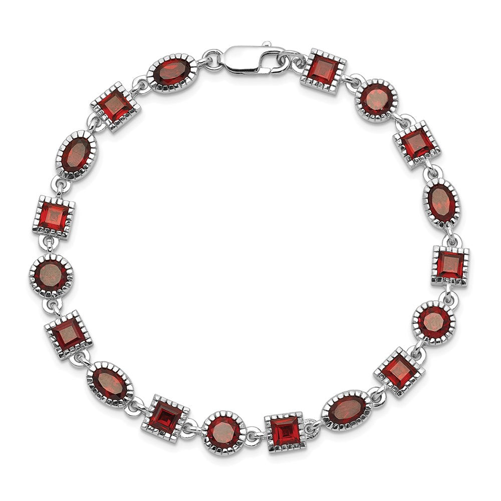 Sterling Silver Rhodium Plated Garnet Bracelet