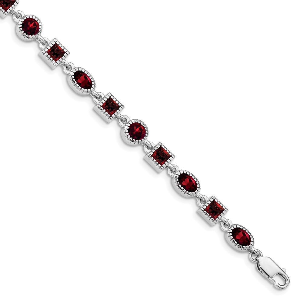 Sterling Silver Rhodium Plated Garnet Bracelet