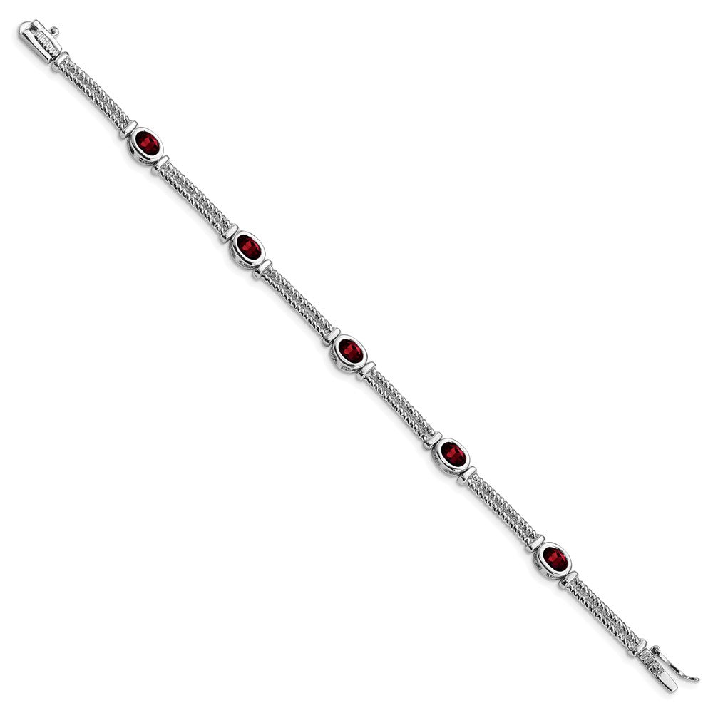 Sterling Silver Rhodium Plated Garnet Bracelet