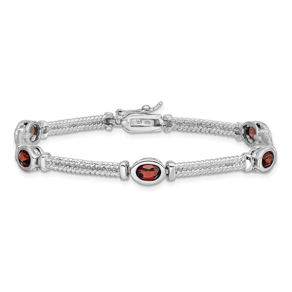 Sterling Silver Rhodium Plated Garnet Bracelet