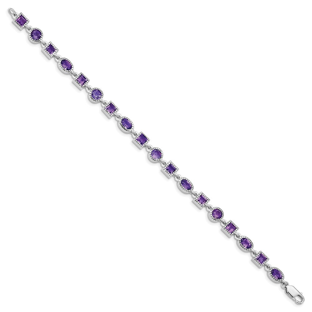 Sterling Silver Rhodium-plated Amethyst Bracelet