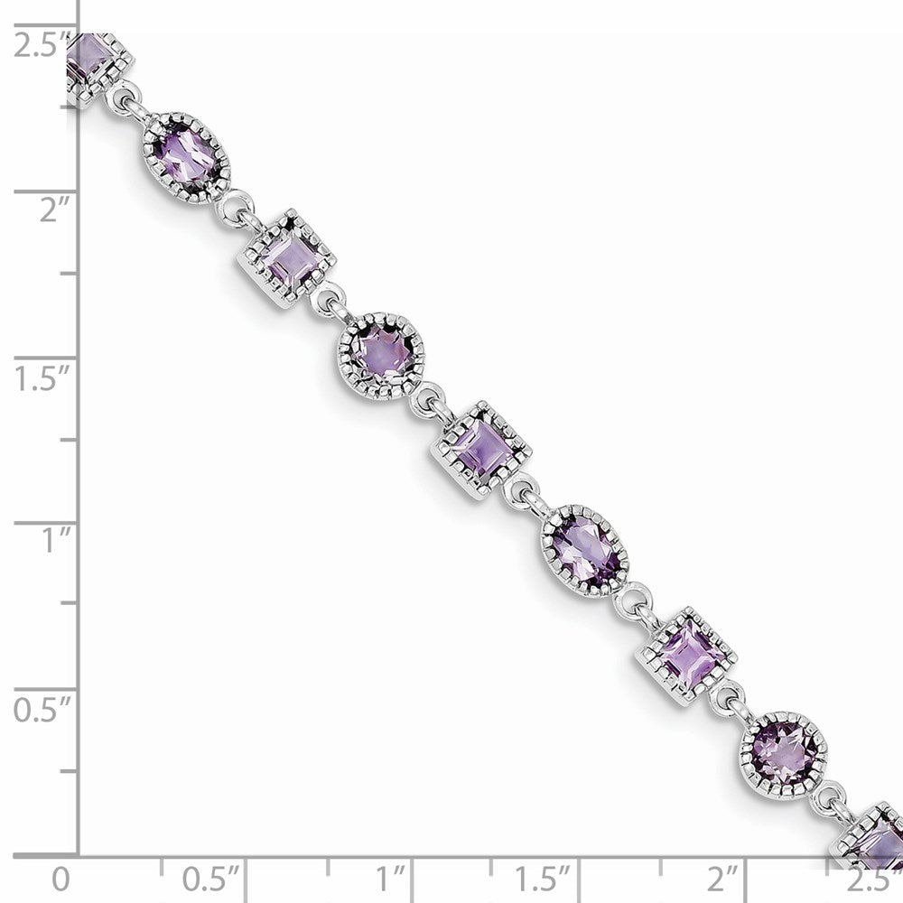 Sterling Silver Rhodium-plated Amethyst Bracelet