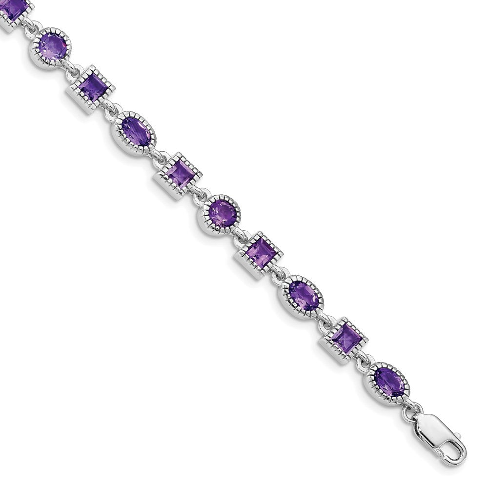 Sterling Silver Rhodium-plated Amethyst Bracelet