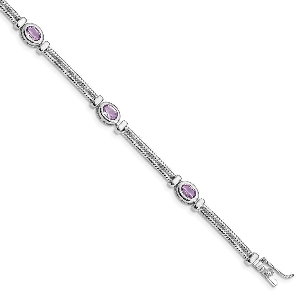 Sterling Silver Rhodium-plated Amethyst Bracelet