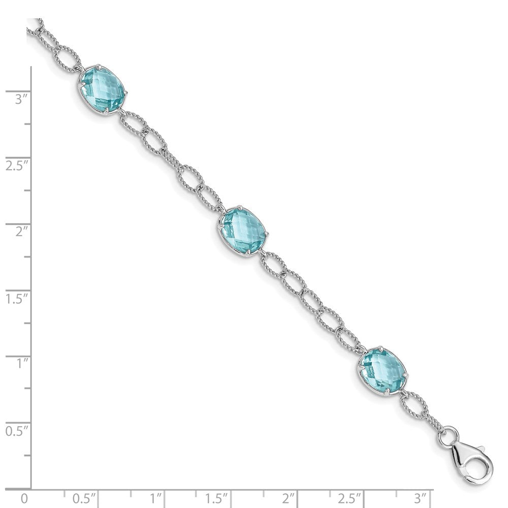 Sterling Silver Rhodium-plated Aqua Blue CZ Textured Link Bracelet