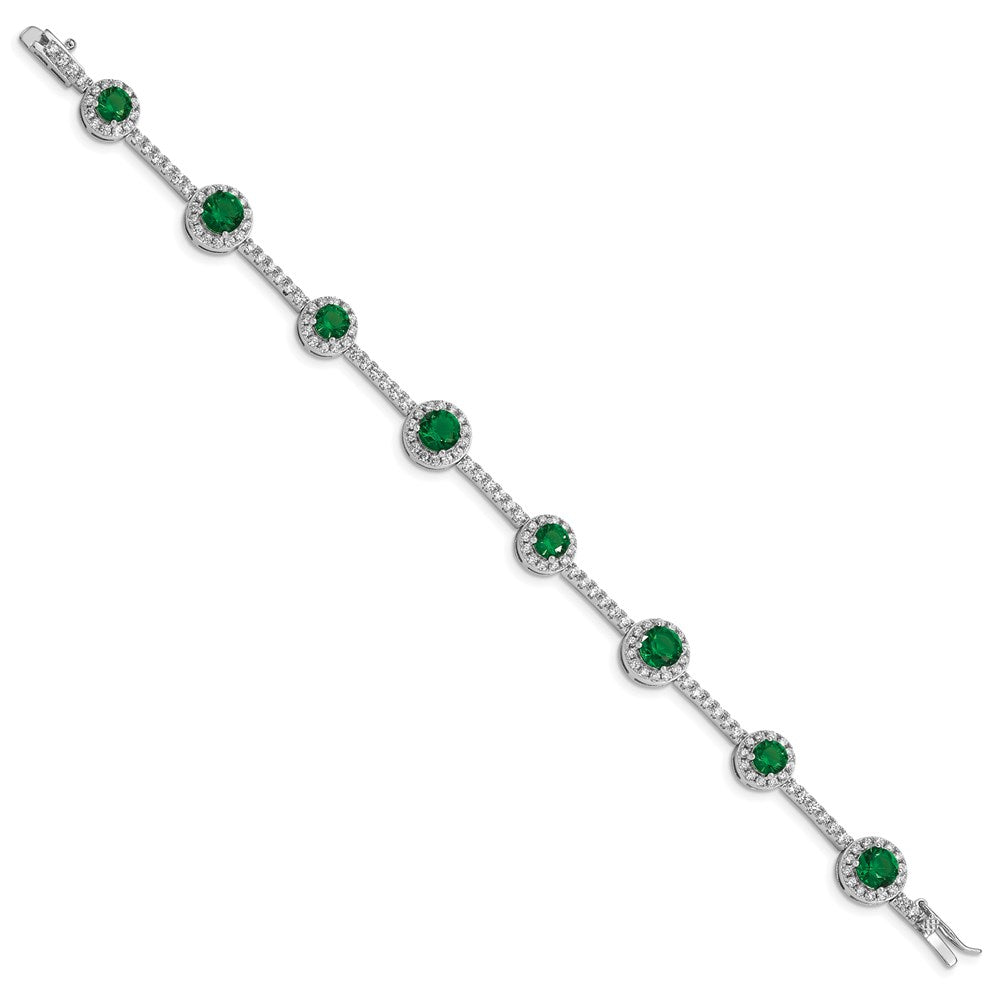 Sterling Silver Rhodium-plated 7.25inch Green and Clear CZ Bracelet