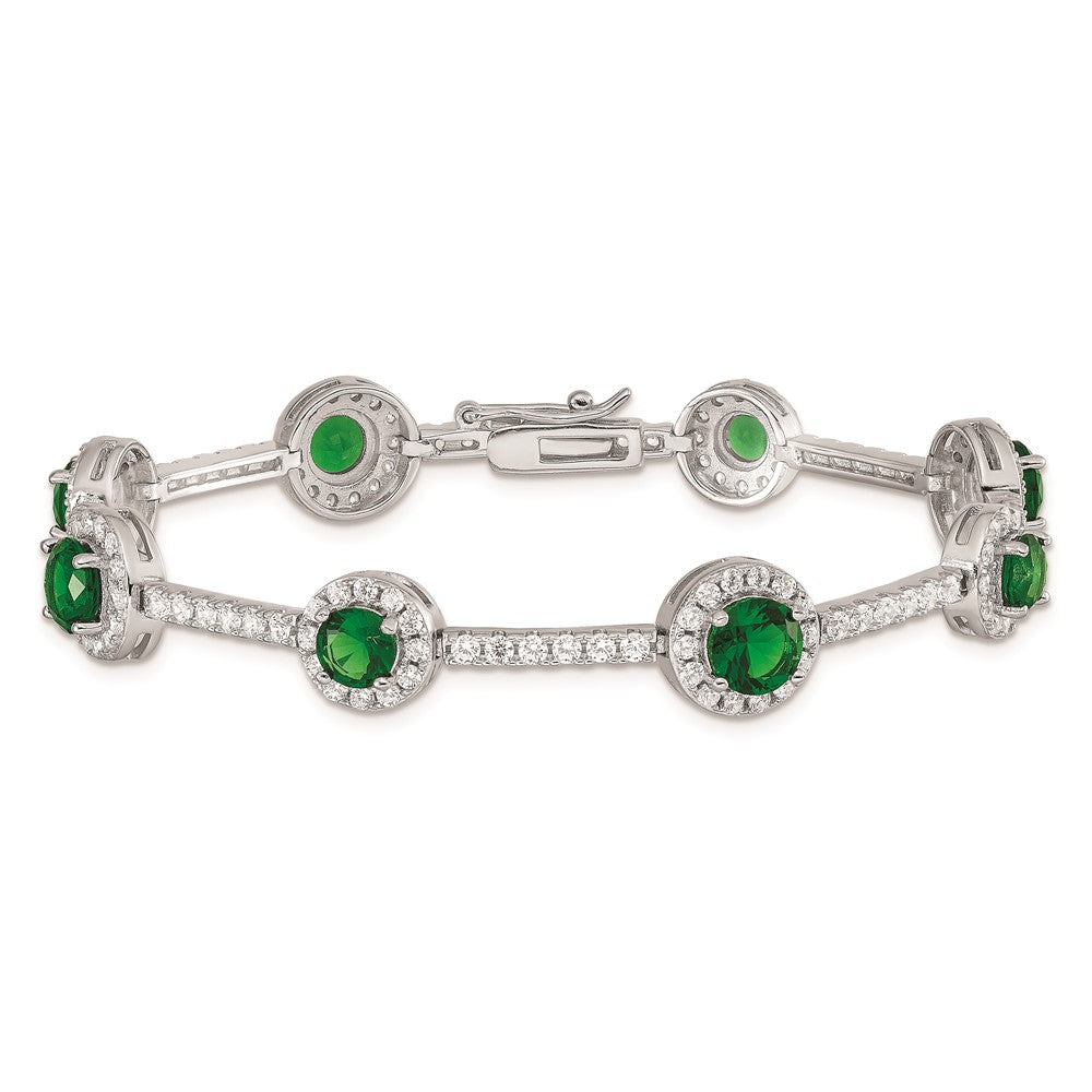 Sterling Silver Rhodium-plated 7.25inch Green and Clear CZ Bracelet