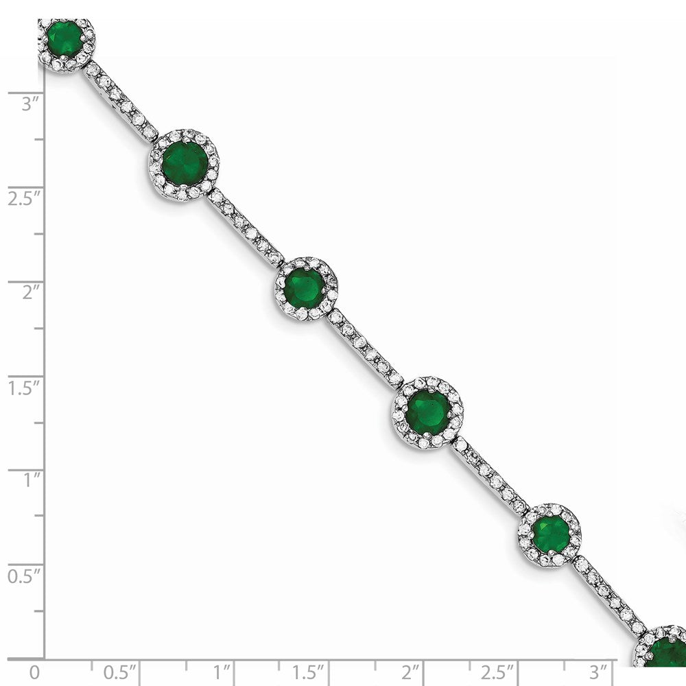 Sterling Silver Rhodium-plated 7.25inch Green and Clear CZ Bracelet