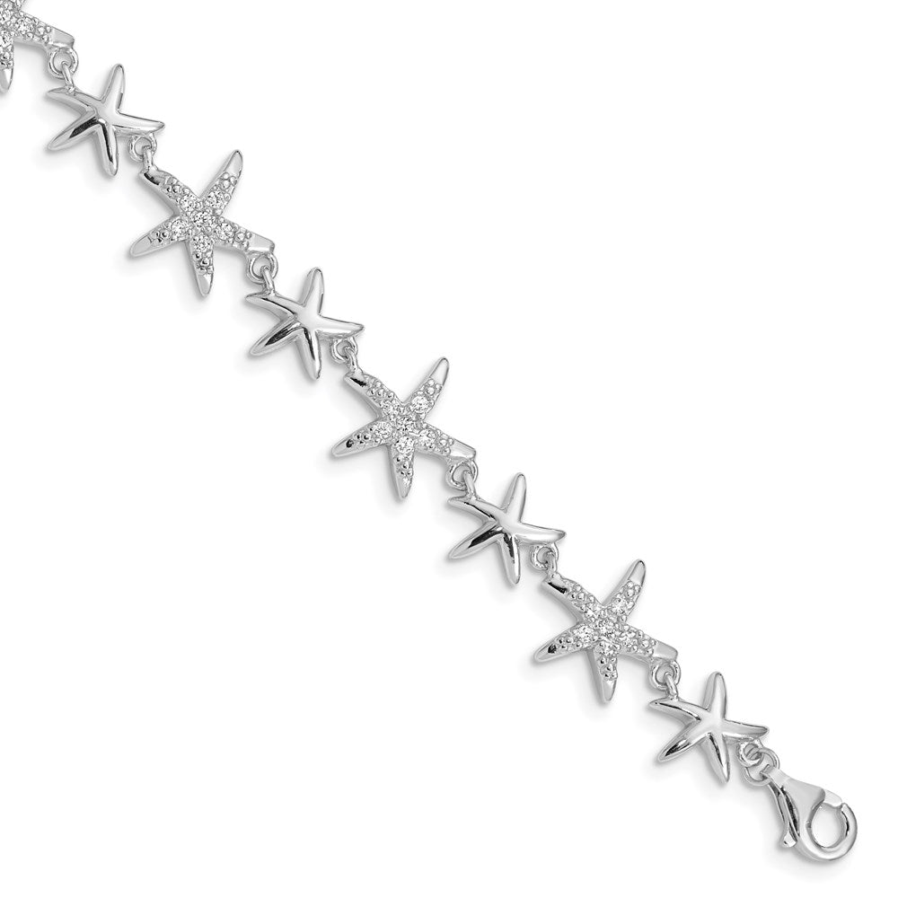 Sterling Silver Rhodium-plated CZ Starfish 7.25 inch Bracelet