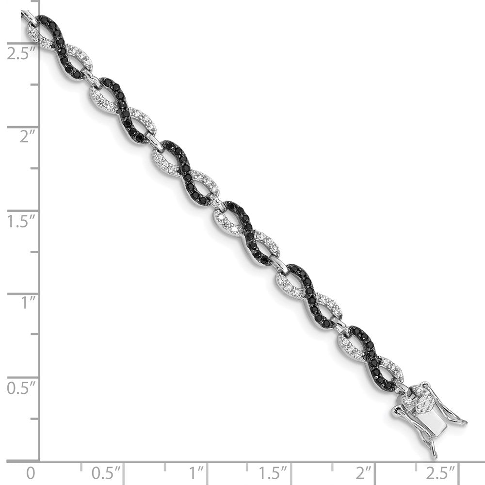 Sterling Silver Rhod-plated 7.5in Black/White CZ Infinity Bracelet