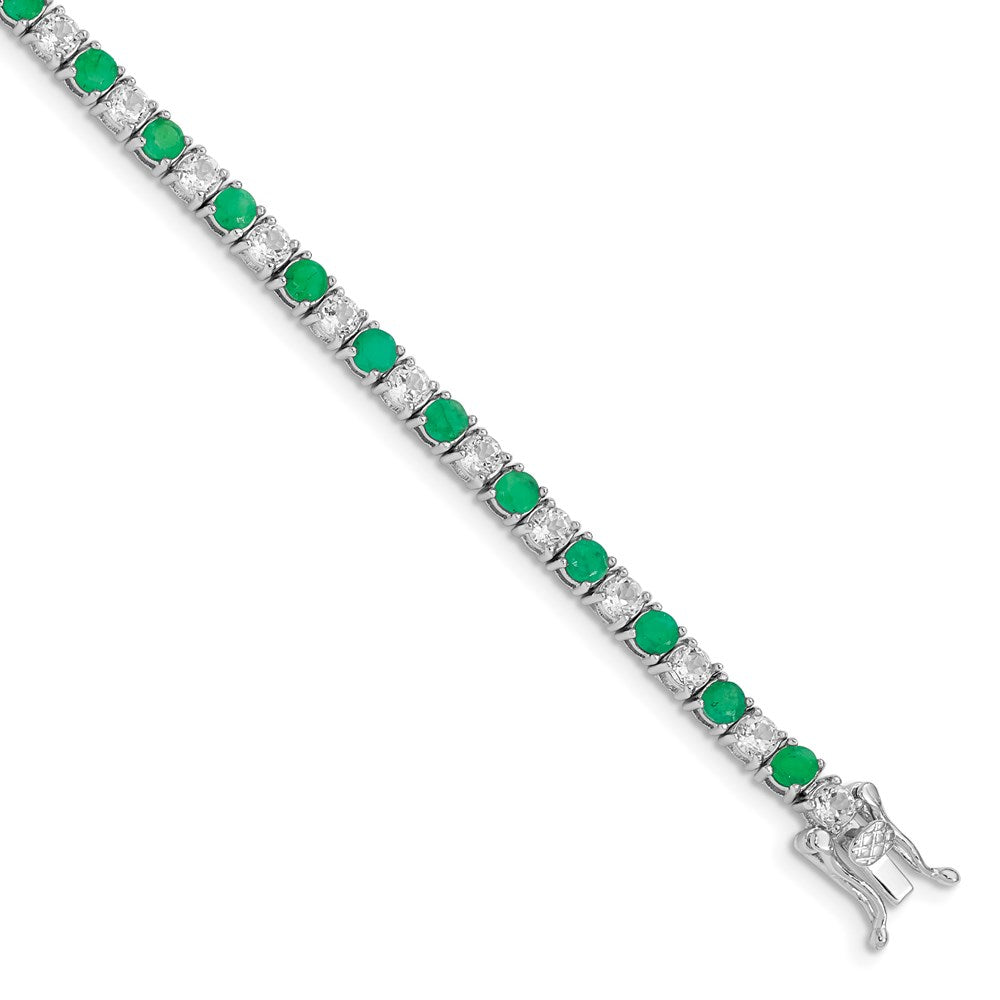 Sterling Silver Rhodium-plated Emerald & White Topaz Tennis Bracelet