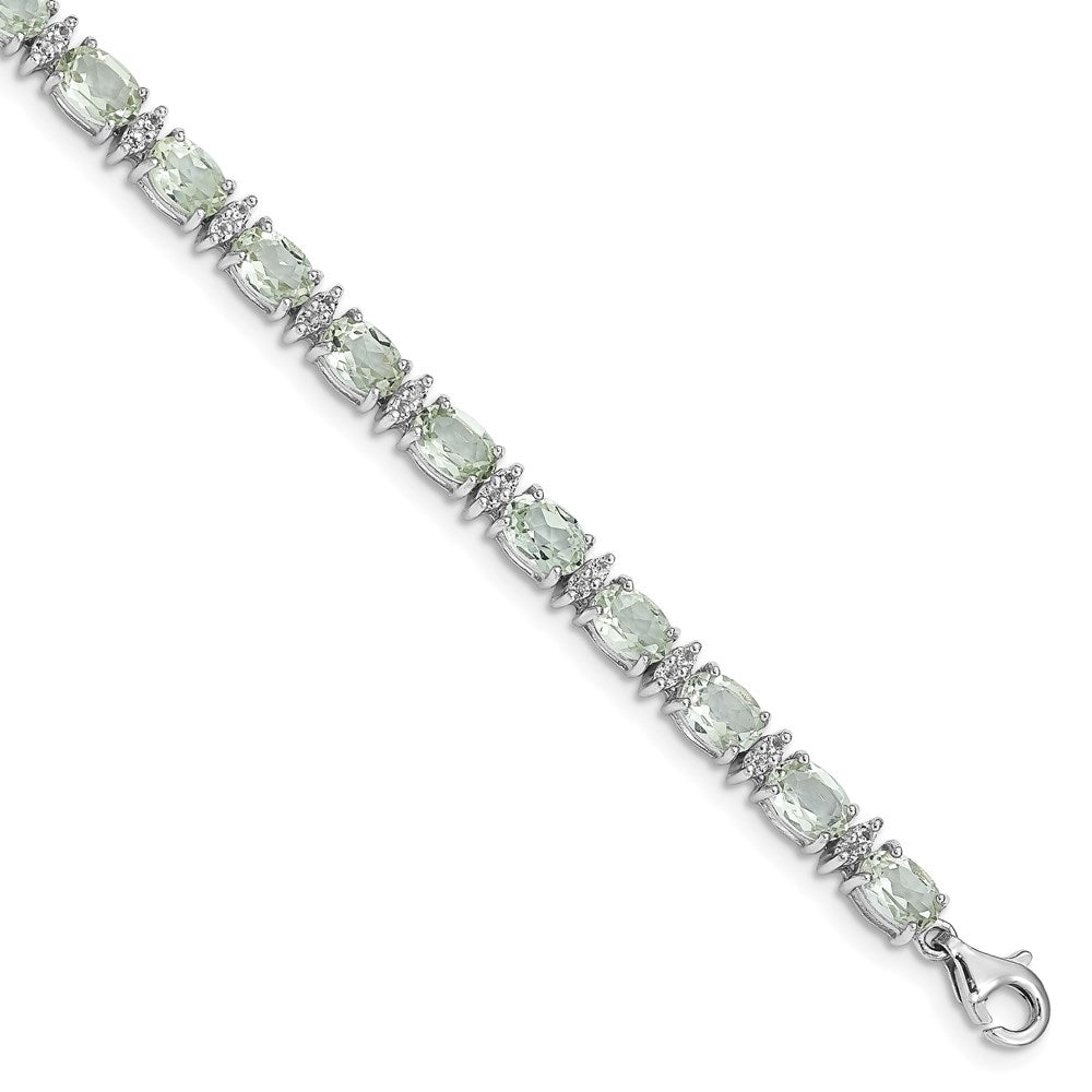 Sterling Silver Rhodium-plated Green Quartz & White Topaz Bracelet