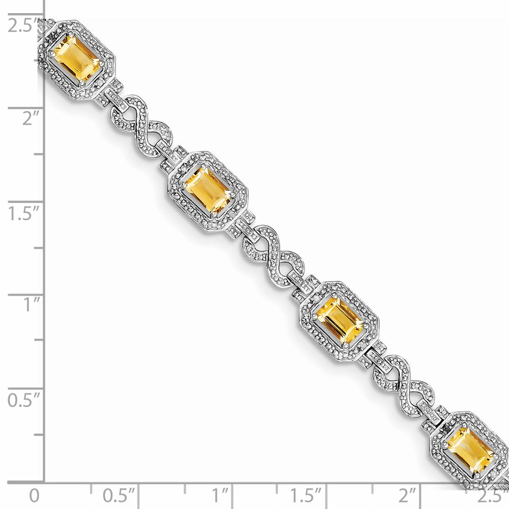 Sterling Silver Rhodium-plated Diamond & Citrine Bracelet