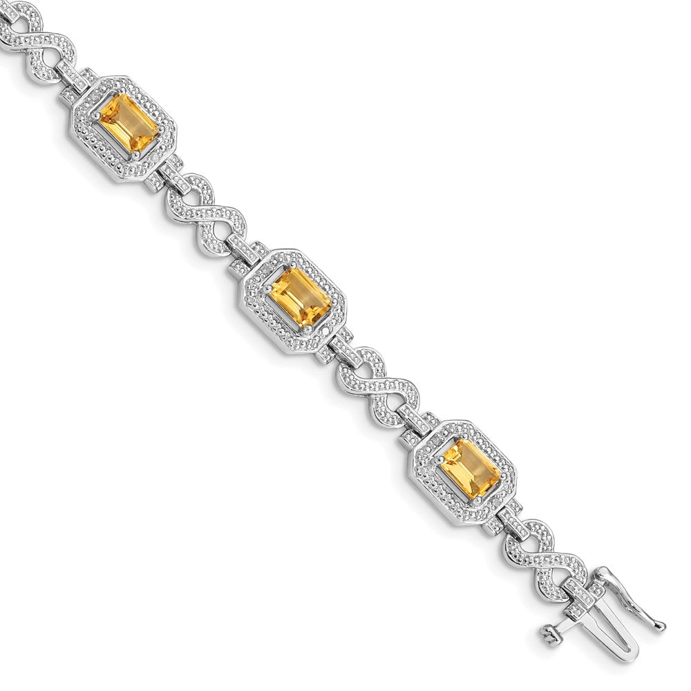 Sterling Silver Rhodium-plated Diamond & Citrine Bracelet