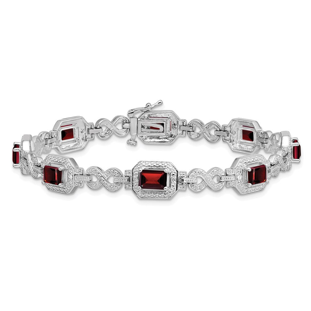 Sterling Silver Rhodium-plated Diamond & Garnet Bracelet