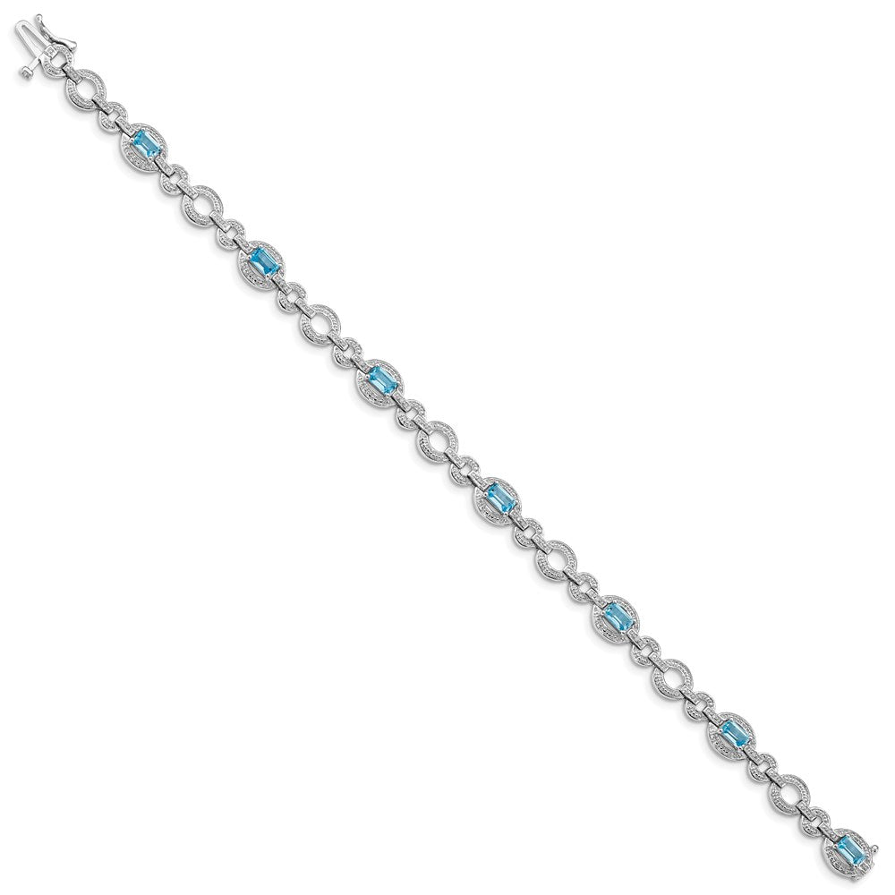 Sterling Silver Rhodium-plated Dia. & Lt Swiss Blue Topaz Oval Bracelet