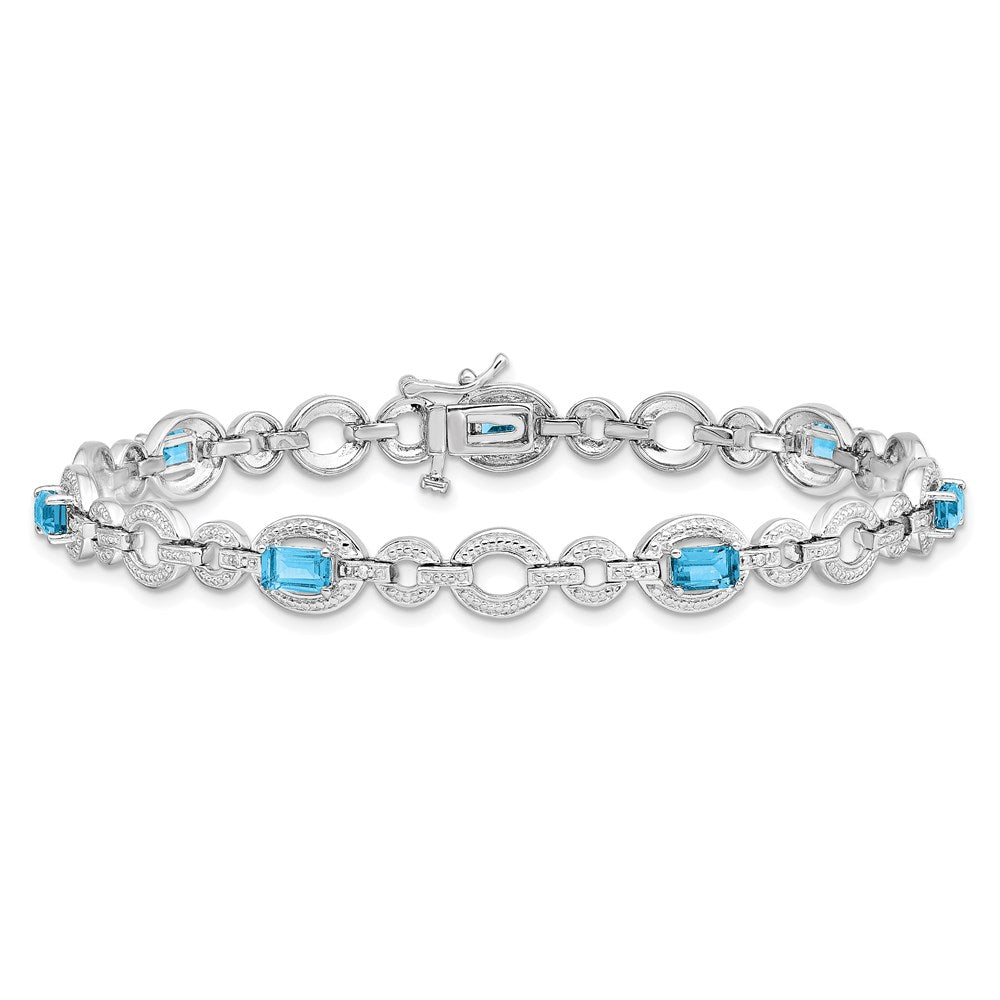 Sterling Silver Rhodium-plated Dia. & Lt Swiss Blue Topaz Oval Bracelet