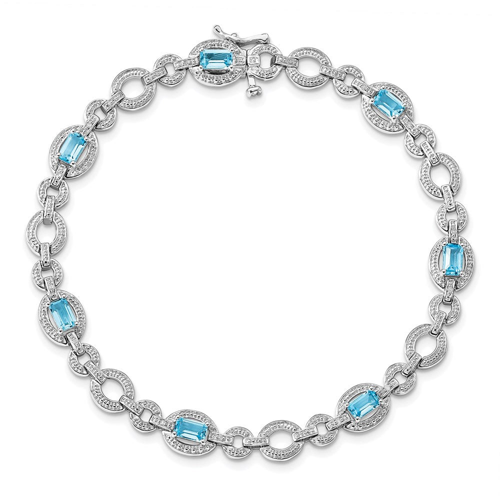 Sterling Silver Rhodium-plated Dia. & Lt Swiss Blue Topaz Oval Bracelet