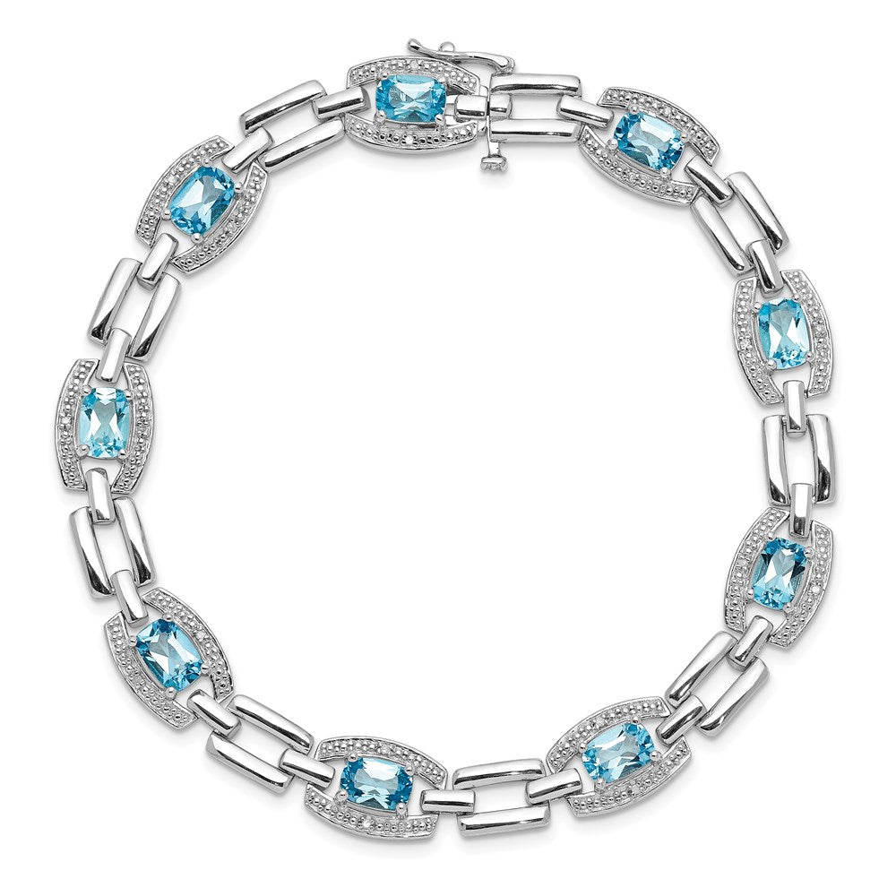 Sterling Silver Rhodium-plated Diamond & Light Swiss Blue Topaz Bracelet