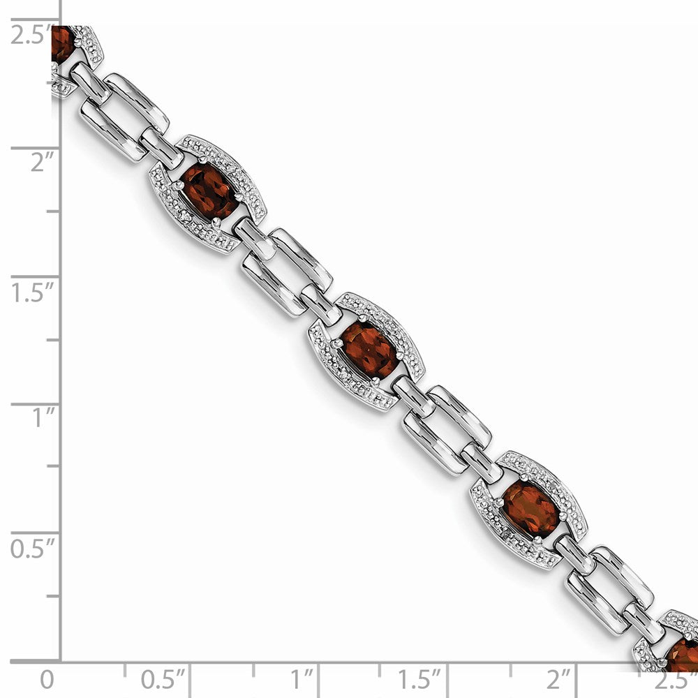 Sterling Silver Rhodium-plated Diamond & Garnet Bracelet