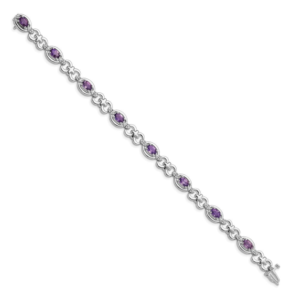 Sterling Silver Rhodium-plated Diamond & Amethyst Bracelet