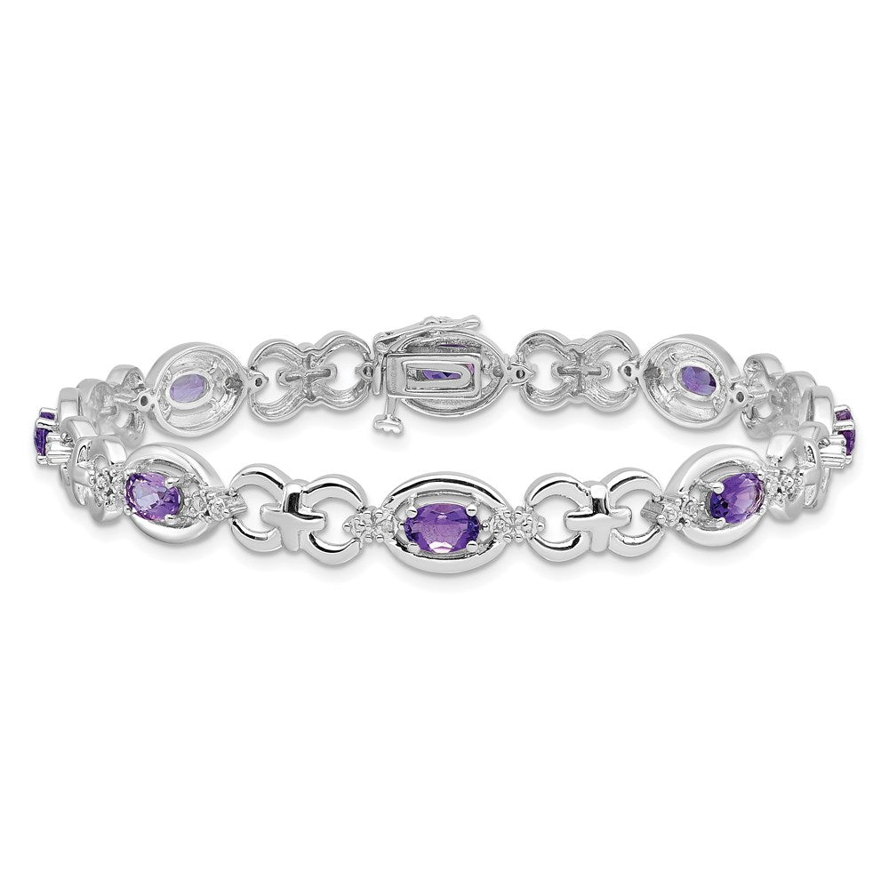 Sterling Silver Rhodium-plated Diamond & Amethyst Bracelet