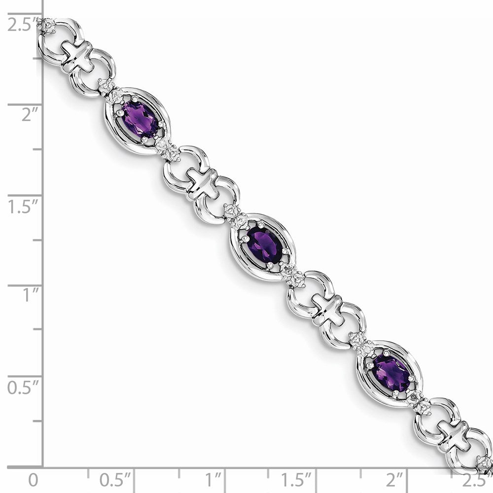 Sterling Silver Rhodium-plated Diamond & Amethyst Bracelet