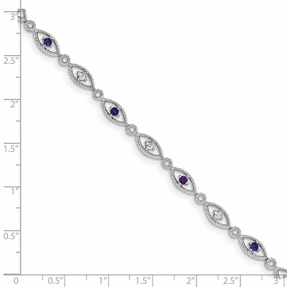 Sterling Silver Rhodium-plated Amethyst Diamond Bracelet