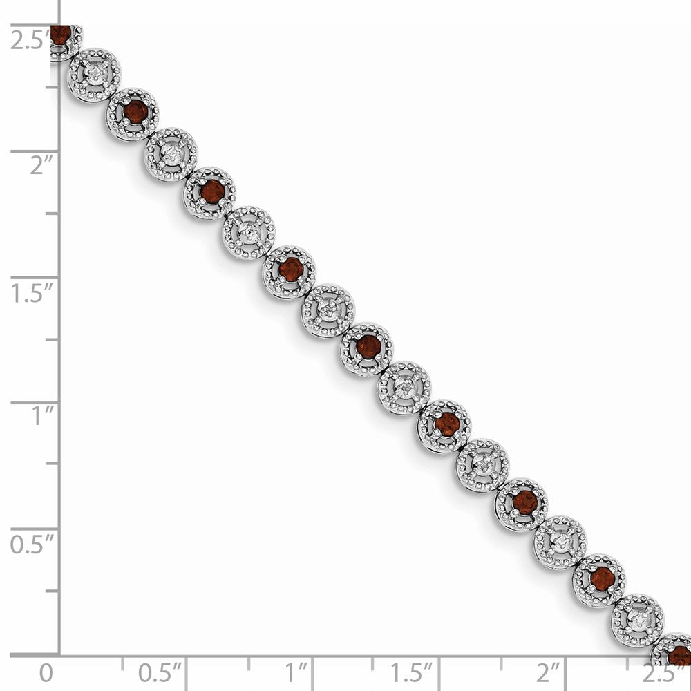 Sterling Silver Rhodium-plated Garnet Diamond Bracelet