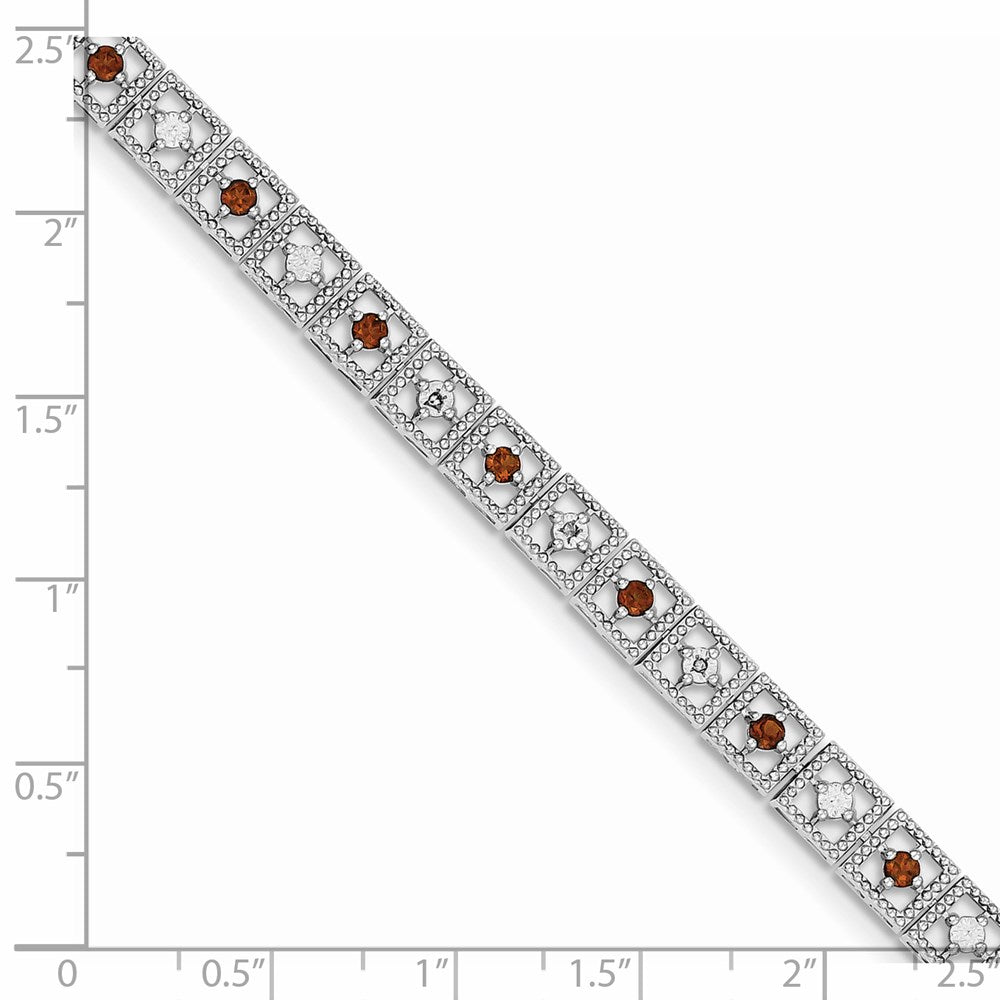 Sterling Silver Rhodium-plated Garnet Diamond Bracelet