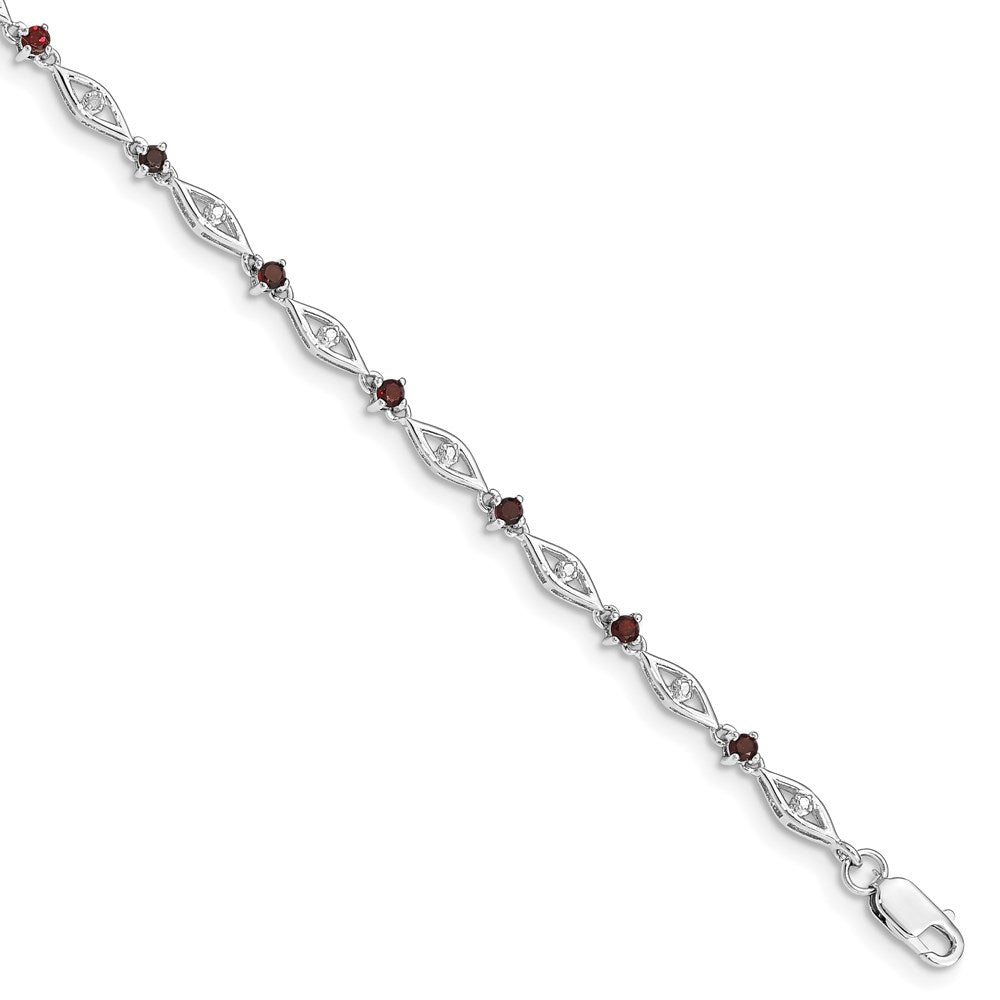 Sterling Silver Rhodium-plated Garnet Diamond Bracelet