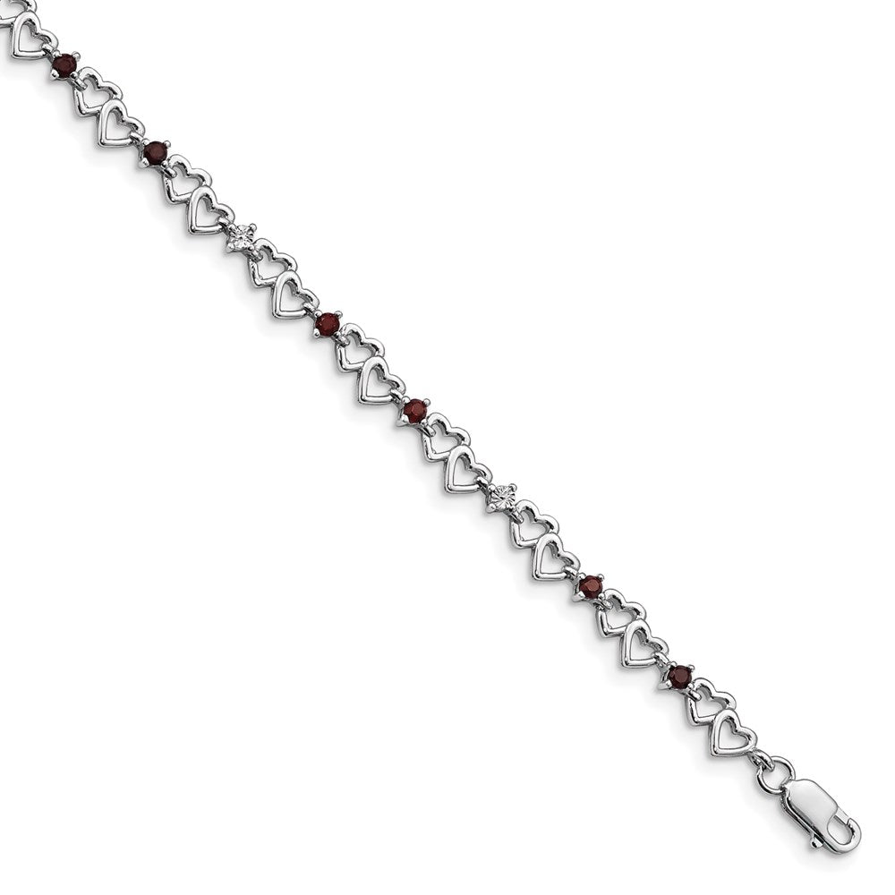 Sterling Silver Rhodium-plated Garnet & Diamond Bracelet