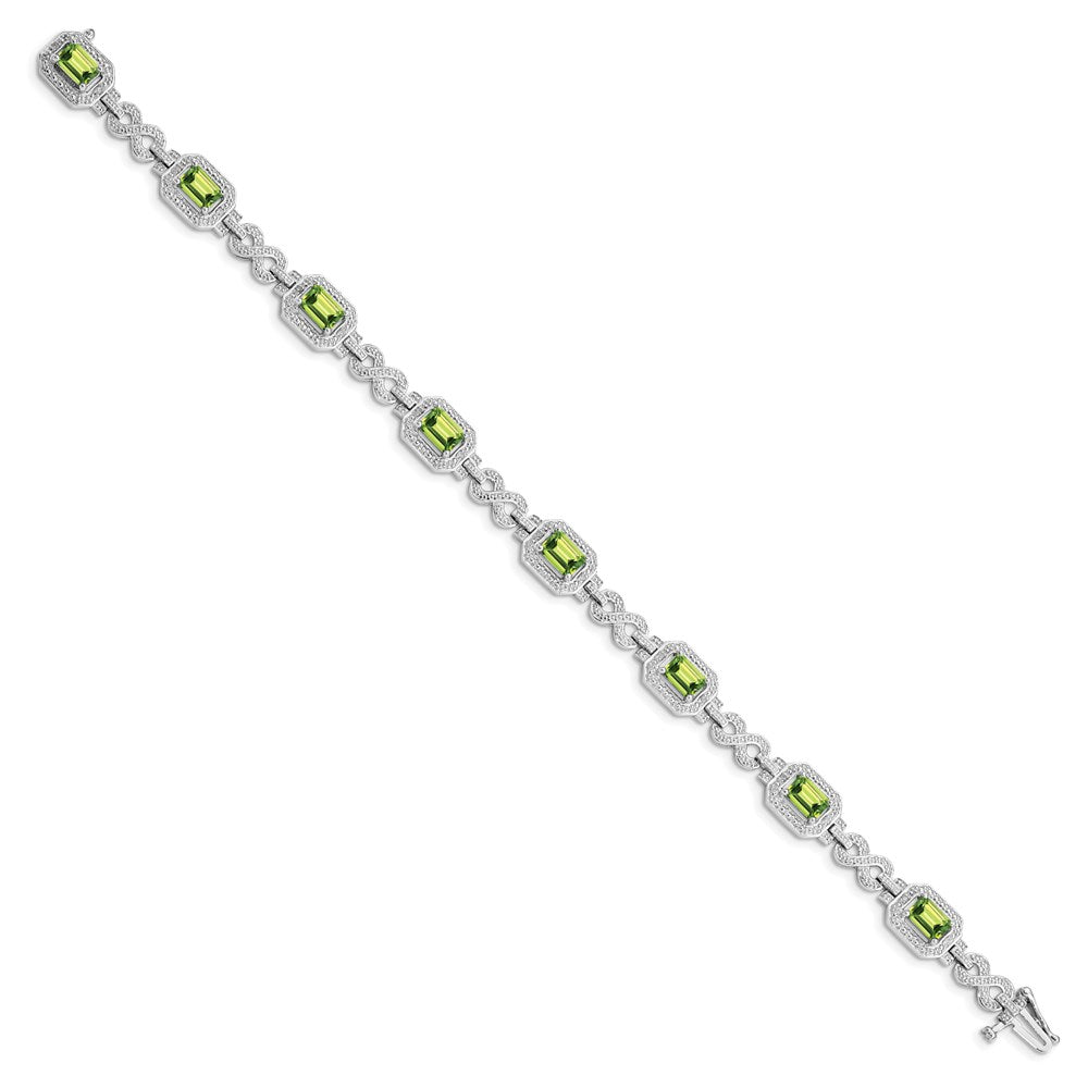 Sterling Silver Rhodium-plated Diamond & Peridot Bracelet