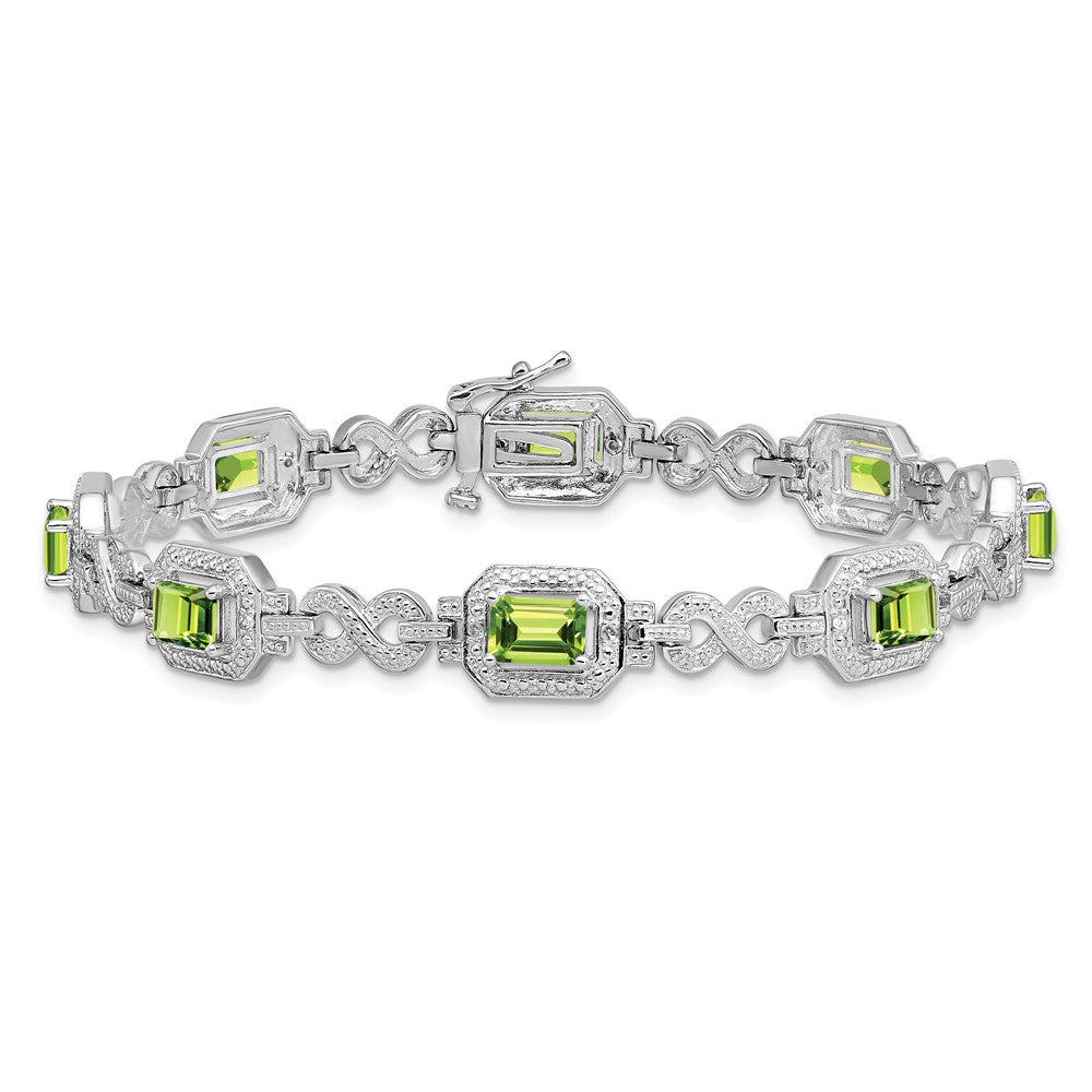 Sterling Silver Rhodium-plated Diamond & Peridot Bracelet