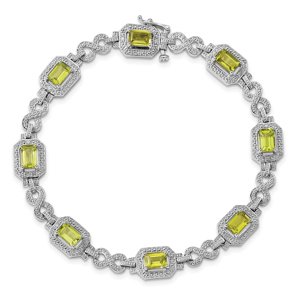 Sterling Silver Rhodium-plated Diamond & Peridot Bracelet