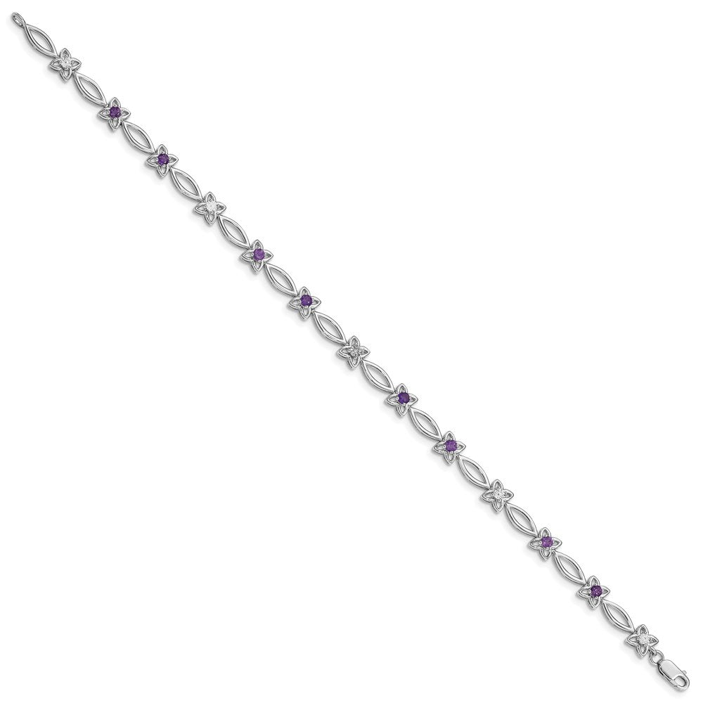 Sterling Silver Rhodium-plated Amethyst & Diamond Bracelet